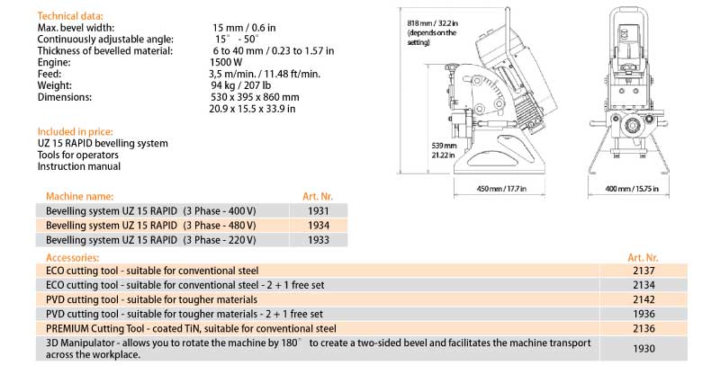 beveling machine specification