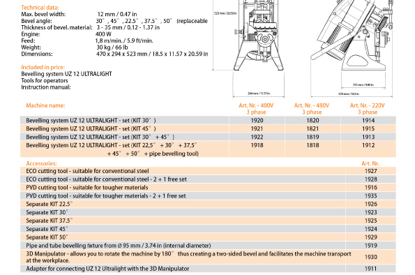 beveling machine specification