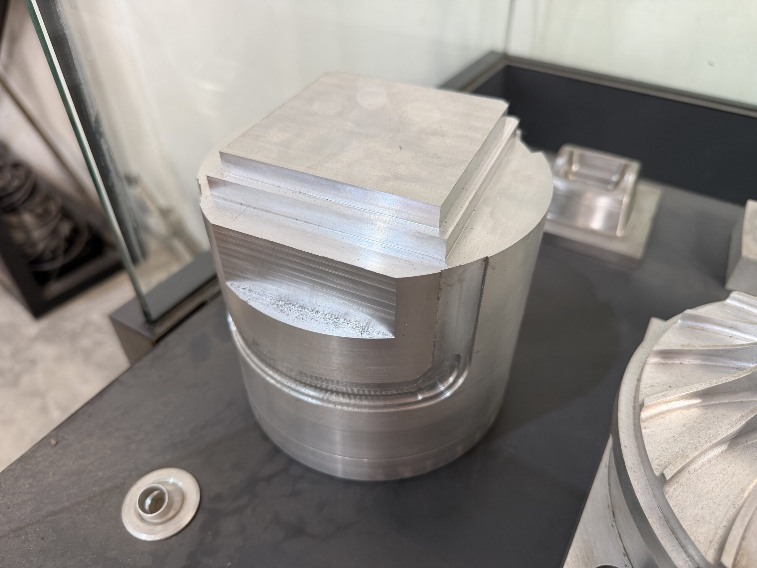 Machined aluminium sample part from a CNC machining center